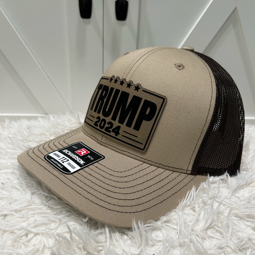 TRUMP 2024 Laser engraved Richardson 112 trucker hat.